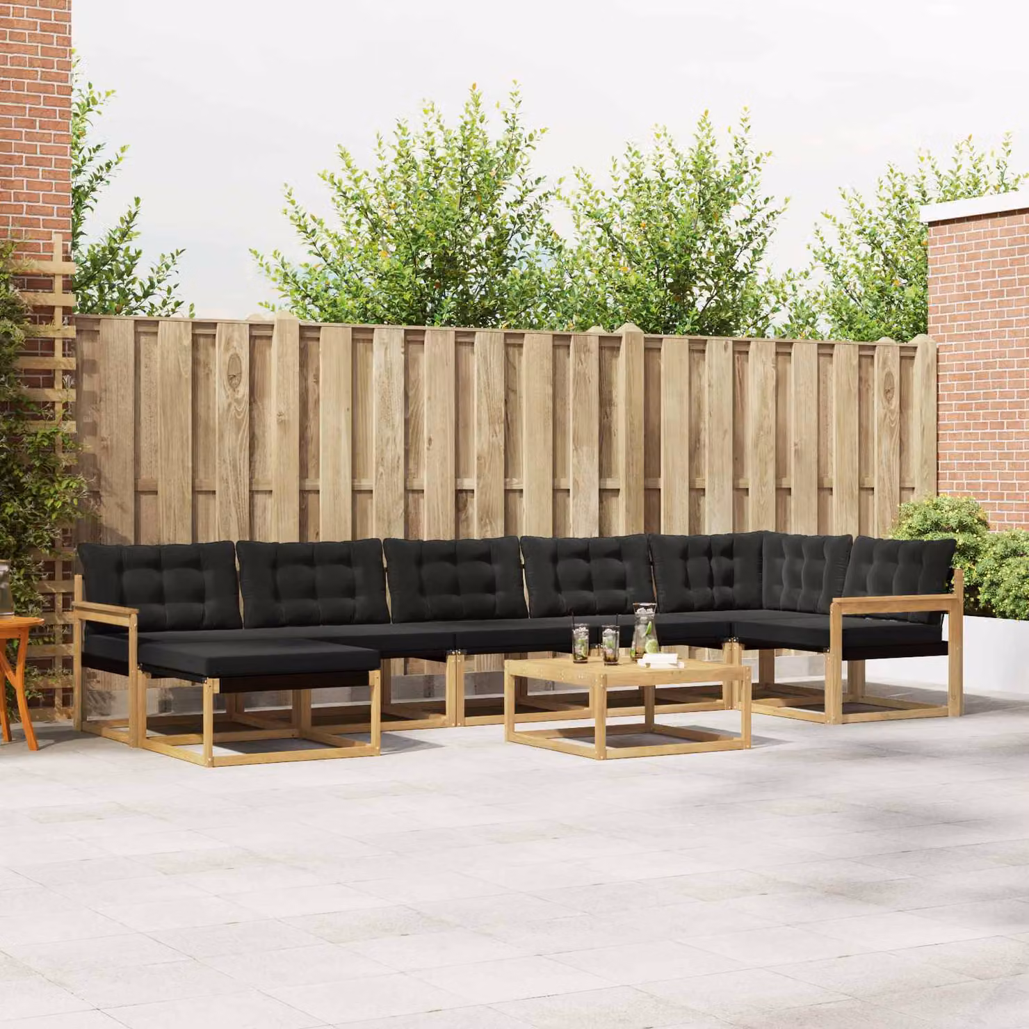 Set di divani da esterno vidaXL 8 pz in legno di acacia con cuscini bianchi e neri per giardino e terrazza