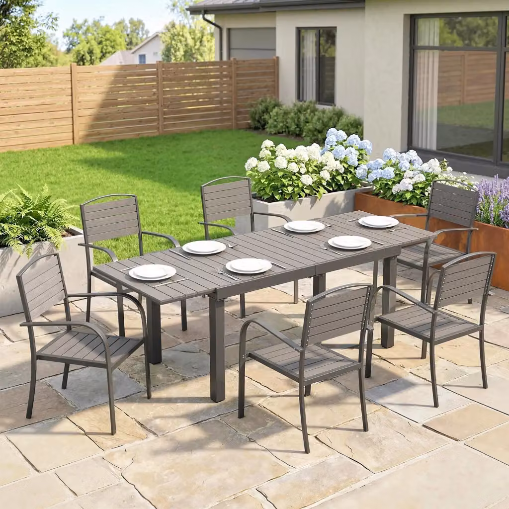 Set da giardino Cipacho composto da tavolo estensibile e 6 sedie in alluminio grigio opaco – 2