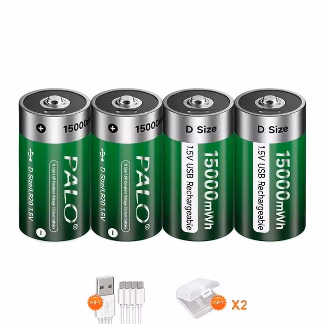 Batteria ricaricabile di dimensioni D, ricarica USB di tipo C, tecnologia agli ioni di litio, batteria 4PCS