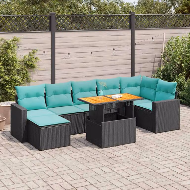 Set Divani da Giardino vidaXL a Forma di L con 8 Pezzi, Polyrattan e Cuscini Colorati per Esterno