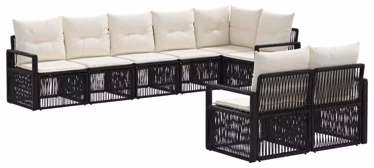 Set da giardino composto da 8 pezzi, colore nero, realizzato in rattan sintetico
