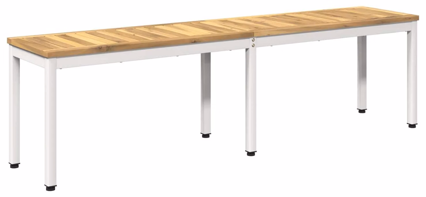 Panca da giardino, dimensioni 161 x 35 x 45 cm, realizzata in legno massello di acacia, colore bianco, angoli retti