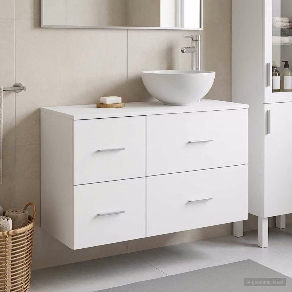 Set di mobili da bagno moderno vidaXL composto da mobile lavabo e pensile a parete in legno MDF bianco opaco