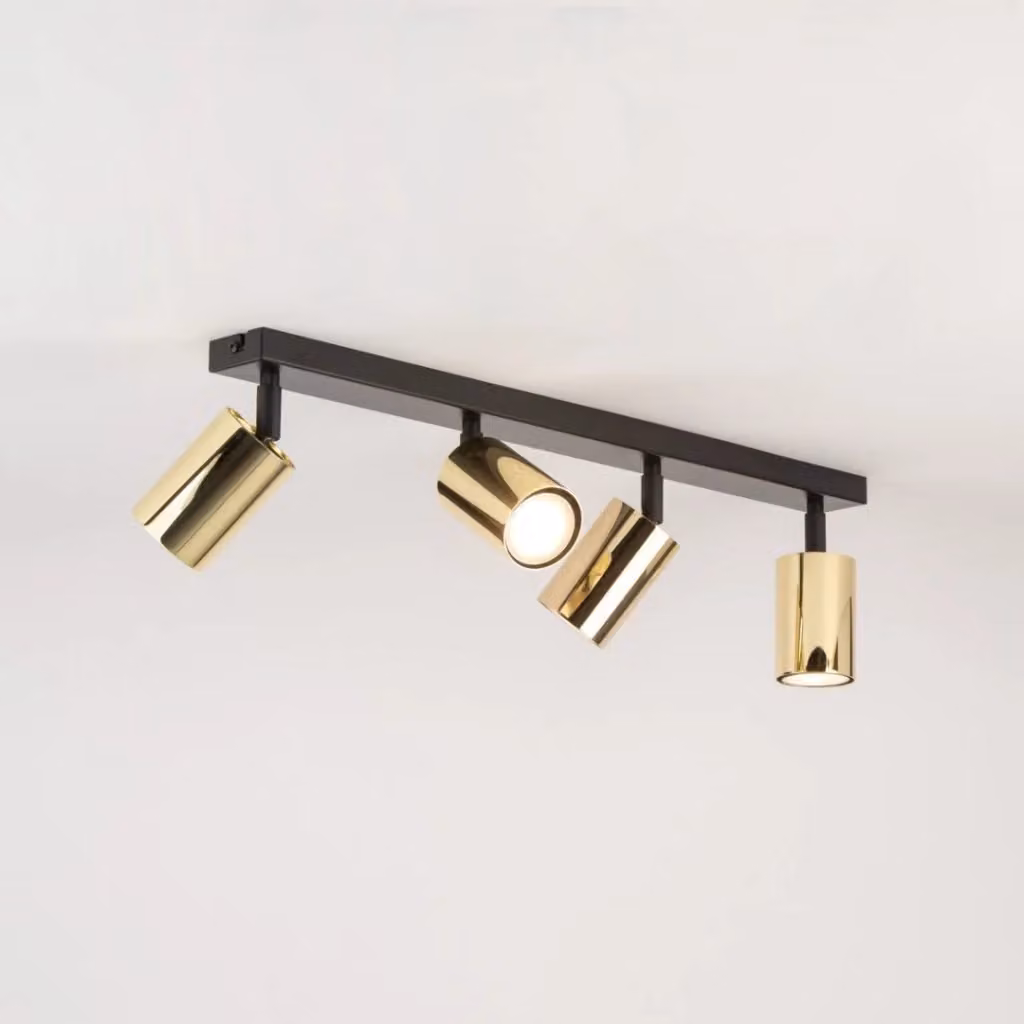 Plafoniera moderna a barra Sigma Lighting in metallo nero e oro con 4 spot GU10 regolabili e dimmerabili – 2
