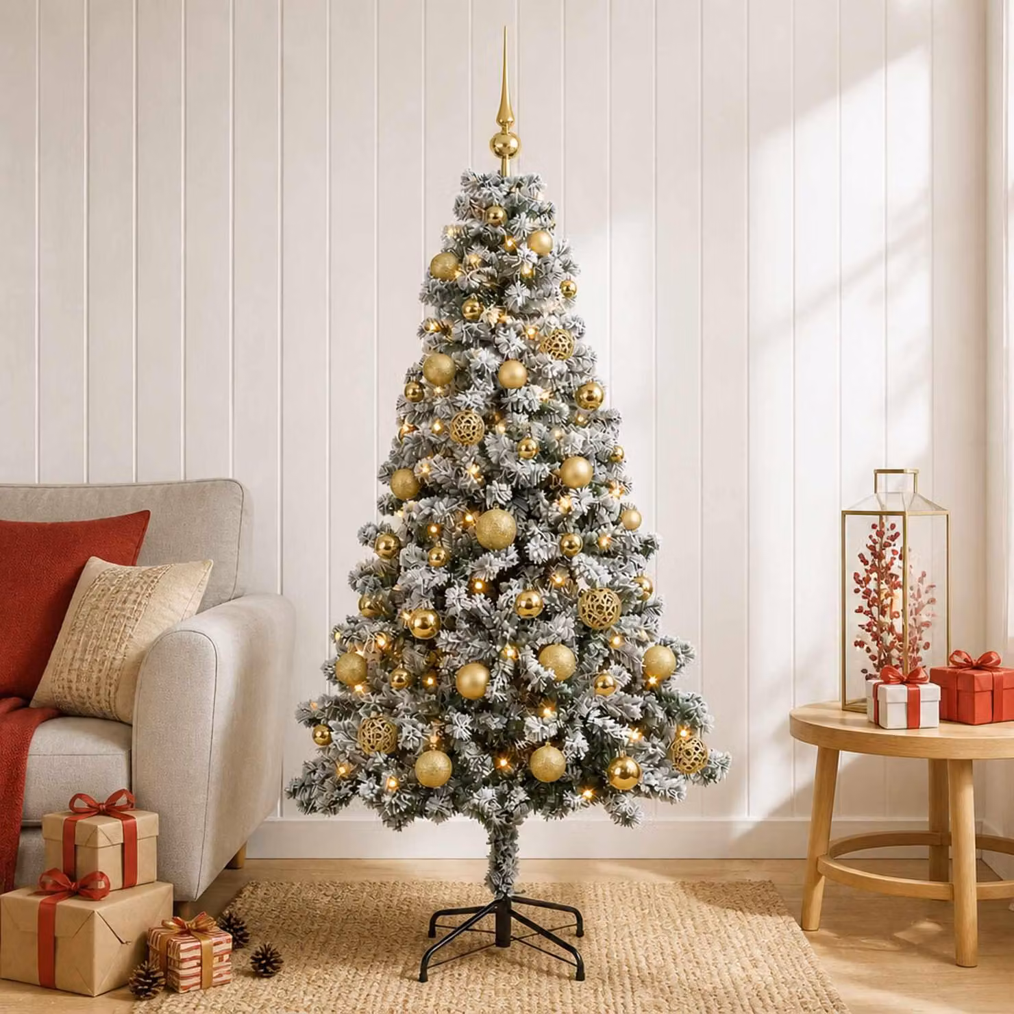 Albero di Natale artificiale con decorazioni a sfera, altezza 120 cm, 150 luci LED