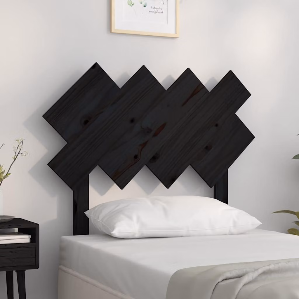 Testiera per letto vidaXL in legno massello di pino nero, stile rustico, L: 92 cm, P: 3 cm, H: 81 cm