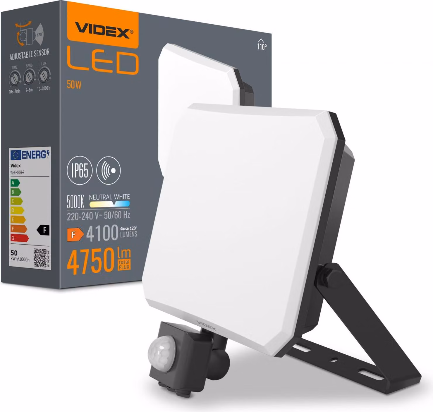 Faretto Led Vle-F3-0505B-S Sensore Flood 50W/5K Videx