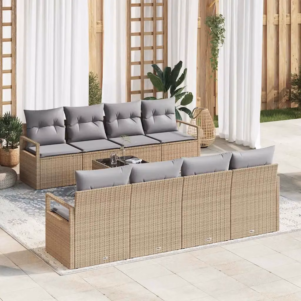 Set di divani da giardino vidaXL a forma di U composto da 7 pezzi con tavolino e cuscini, beige e grigio