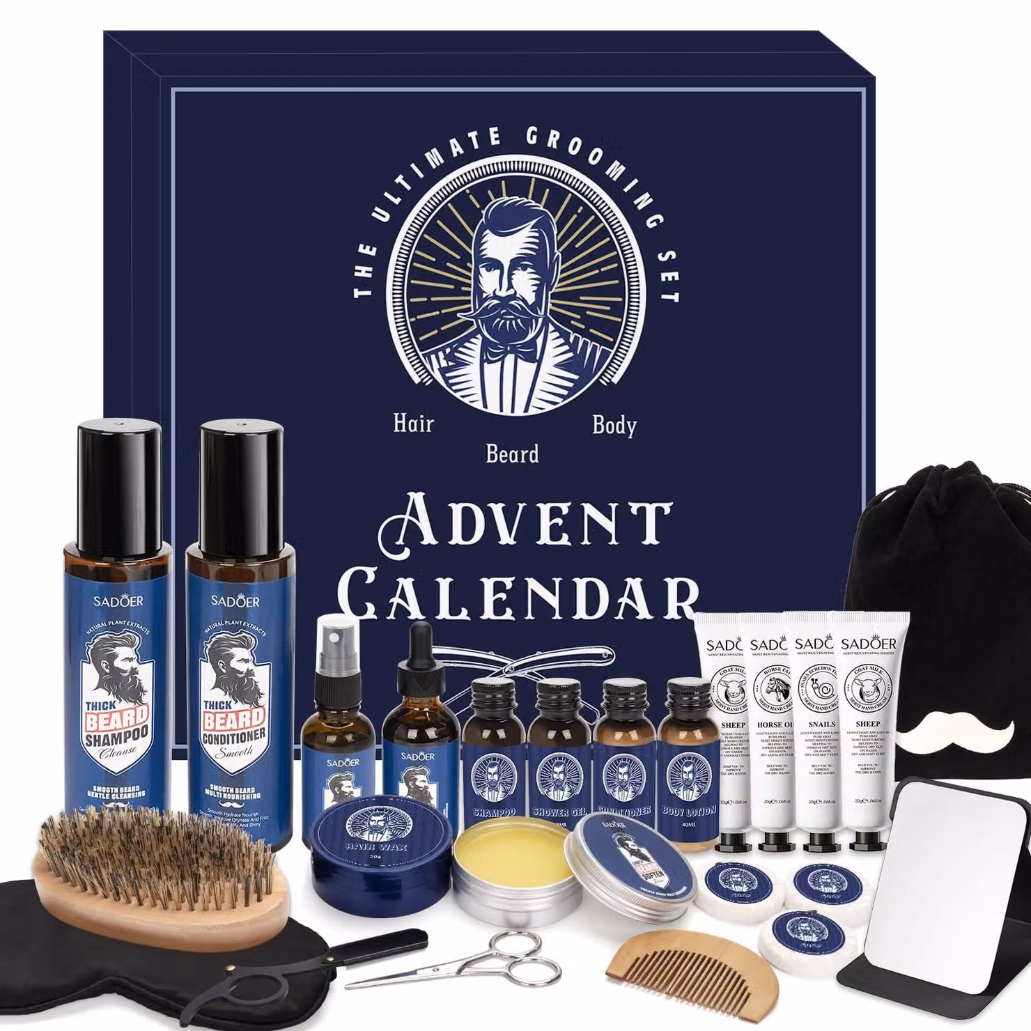 Calendario dell'Avvento 2025, composto da 24 articoli, set per la cura della barba, per uomo