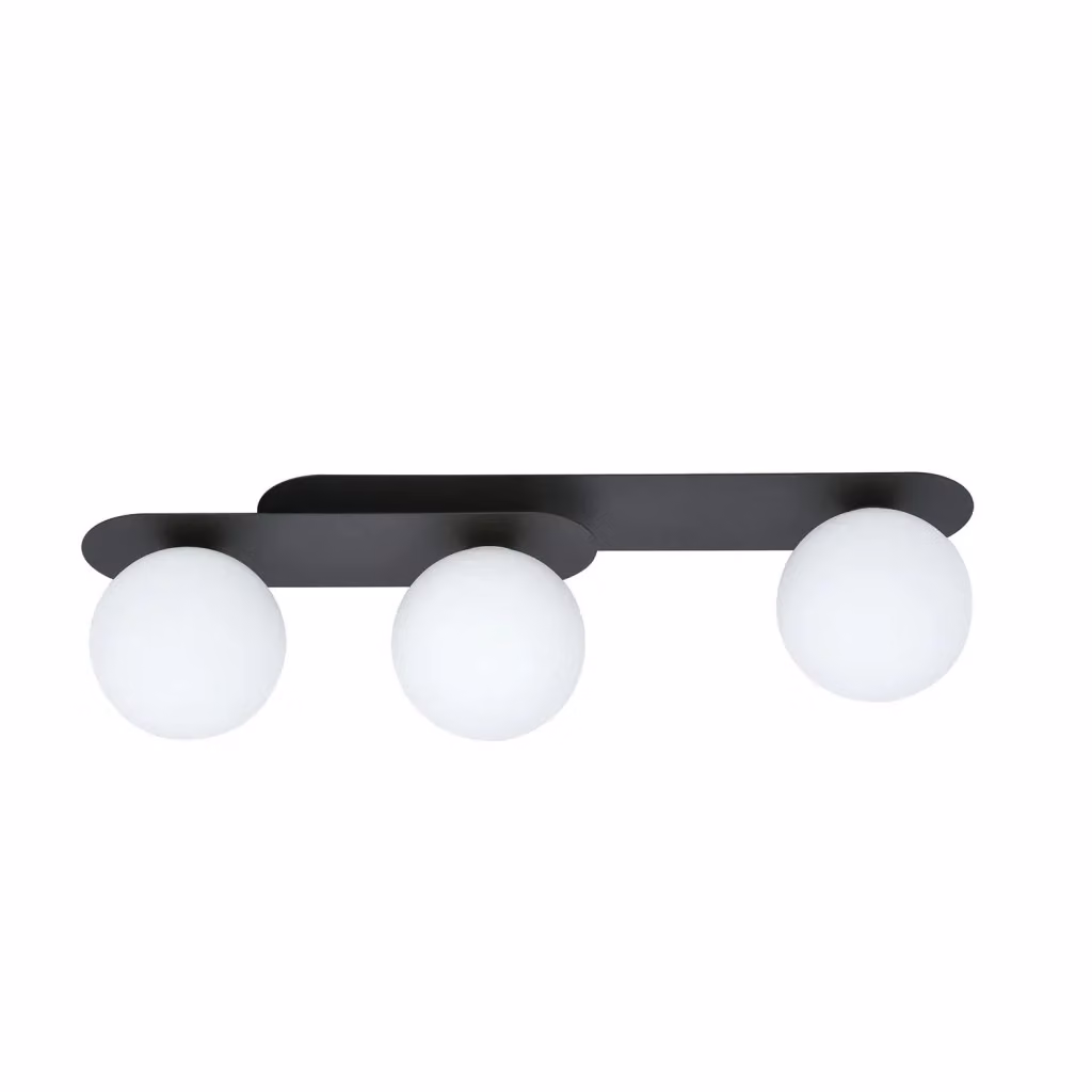 Plafoniera Minimal con 3 Luci Patroclus Luceart-Classic in Acciaio Nero e Sfere in Vetro Opale Bianco – 2