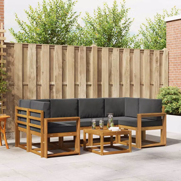 vidaXL Set di divani da esterno 7 pz in legno di acacia con cuscini, colore marrone e antracite