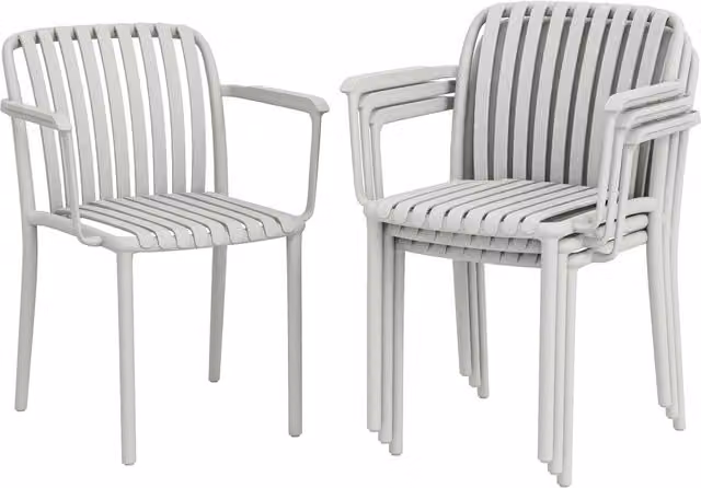 Set di Sedie da Giardino Impilabili con Braccioli ¨C zephmum ¨C Grigio, Plastica