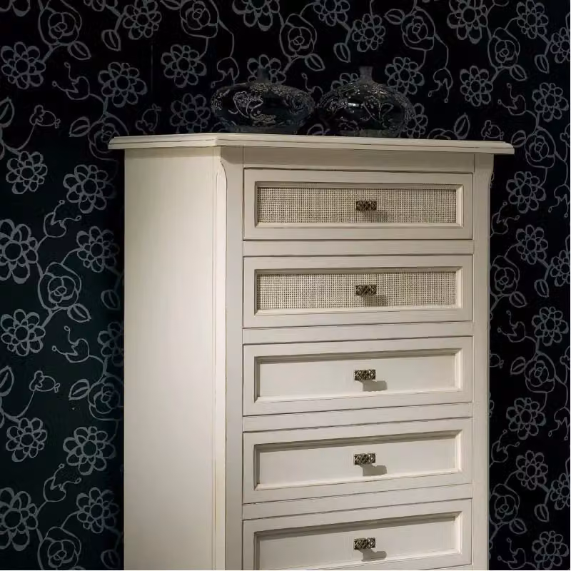 Cassettiera con 6 cassetti in paglia di Vienna stile shabby chic bianco invecchiato Mobili 2G L: 69 cm, P: 43 cm, H: 131 cm – 3