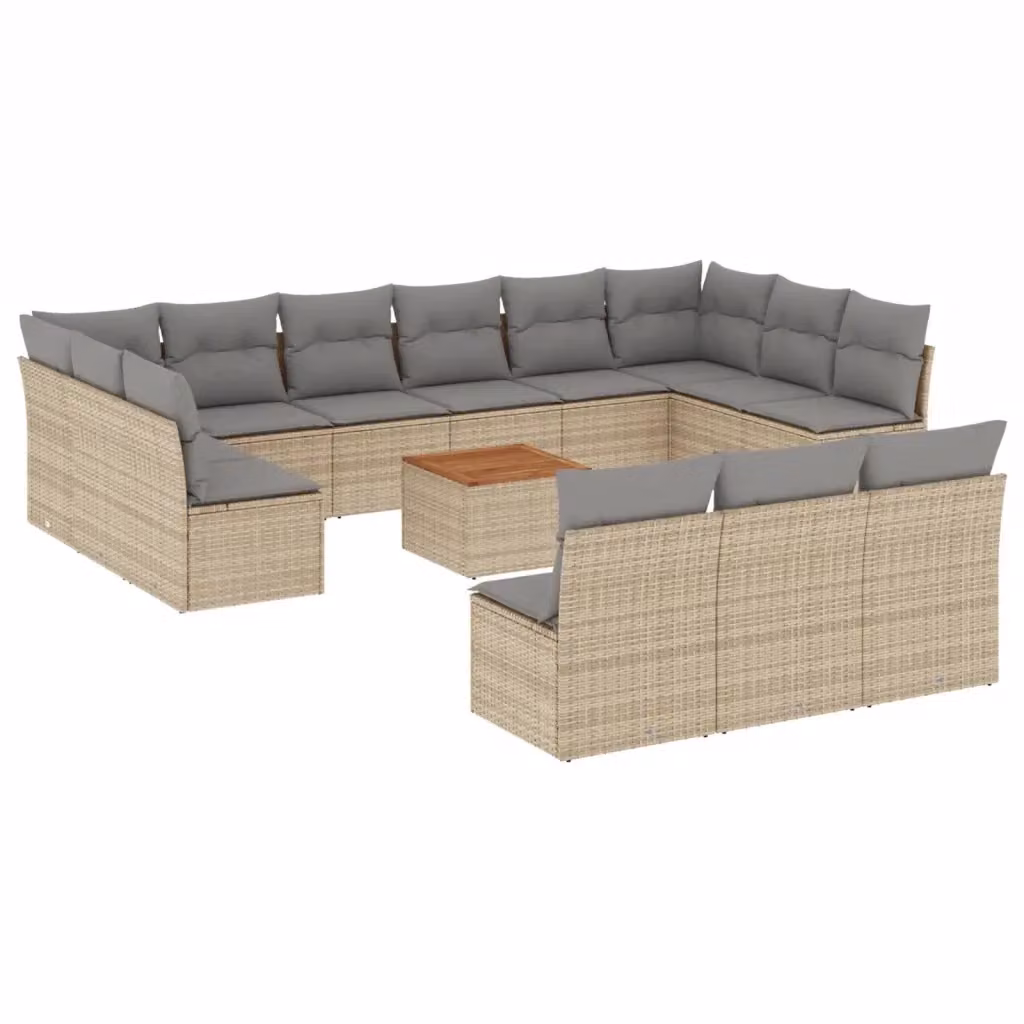 Set Divano da Giardino a Forma di U vidaXL in Polyrattan con Cuscini Beige e Grigio e Tavolino da Esterno 14 Pezzi – 2