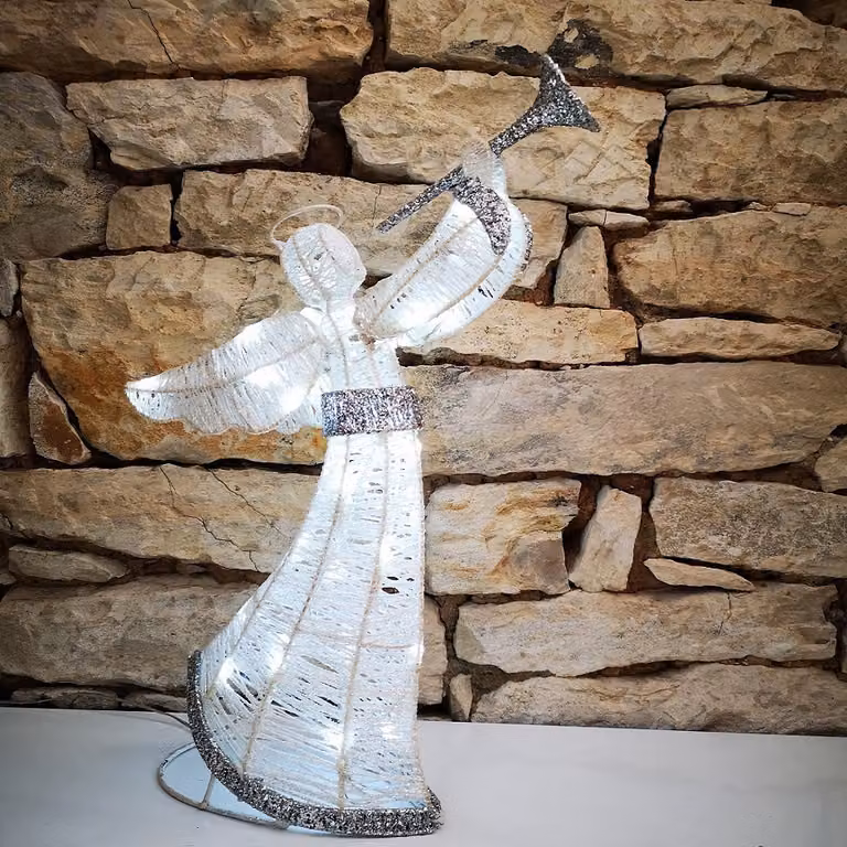Angelo luminoso 50 cm, bianco ghiaccio, a batteria