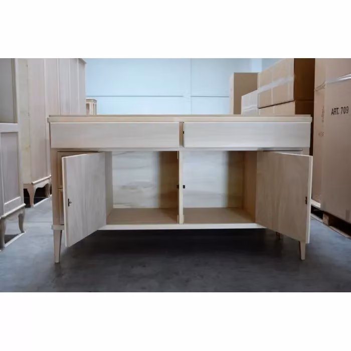 Credenza classica Mobili 2G con 2 porte e 6 cassetti in legno grezzo L: 150 cm, P: 47 cm, H: 86 cm – 2