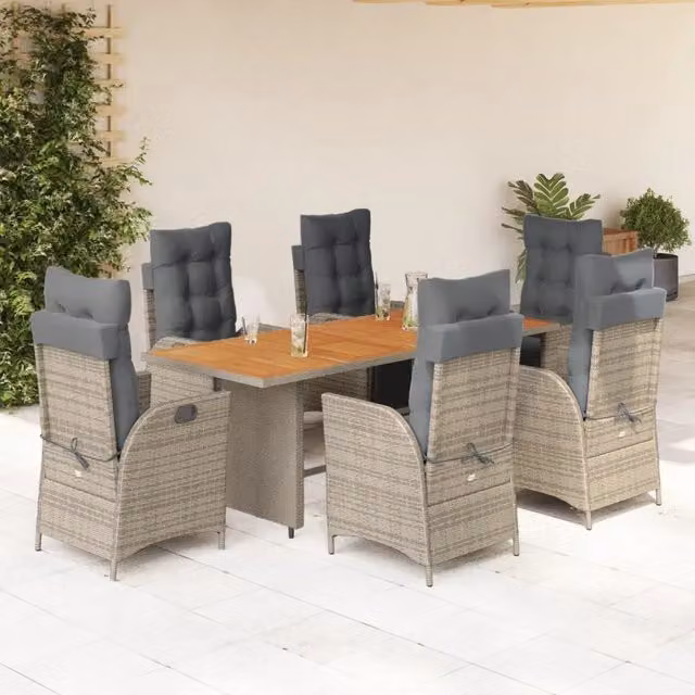 Set da Pranzo da Giardino vidaXL in Polyrattan e Legno di Acacia Grigio 7 Pezzi
