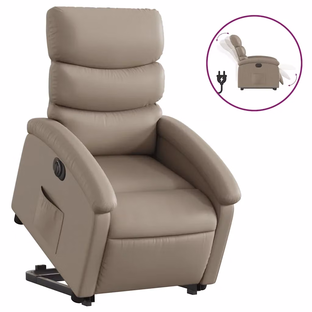 Poltrona Alzapersona Reclinante Elettrica vidaXL in Similpelle Beige con Supporto per Senior – 2