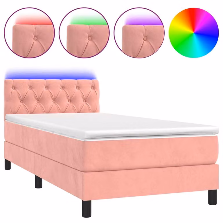 Letto a Molle con Materasso e LED Rosa 80x200 cm in Velluto