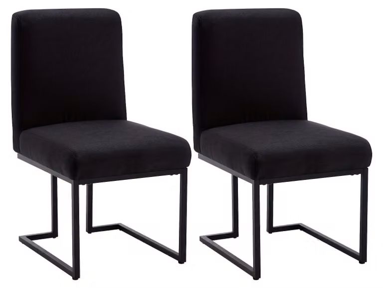 Set di 2 sedie da pranzo - Sedia - Sedia per cucina - Sedia da scrivania - Senza braccioli - Nera - Imbottita