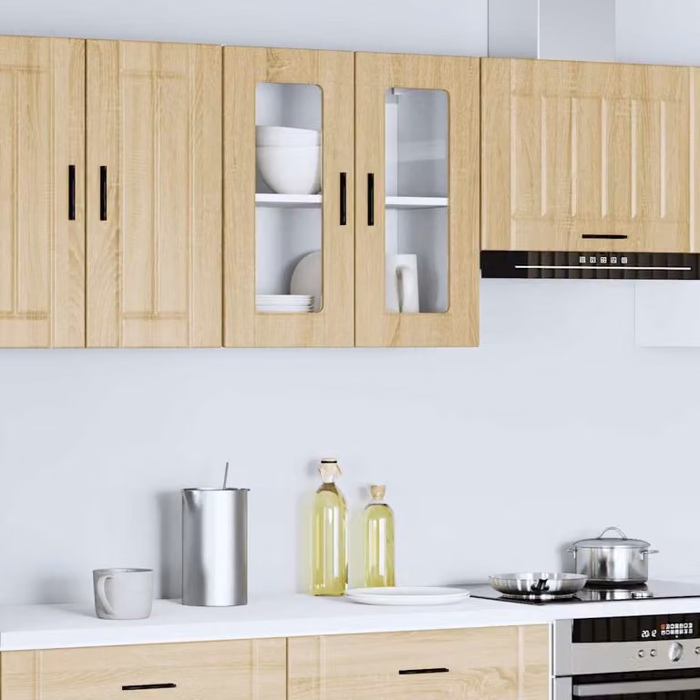 Pensile da cucina moderno vidaXL con ante in vetro e finitura Rovere Sonoma, L: 60 cm, H: 60 cm, P: 31 cm
