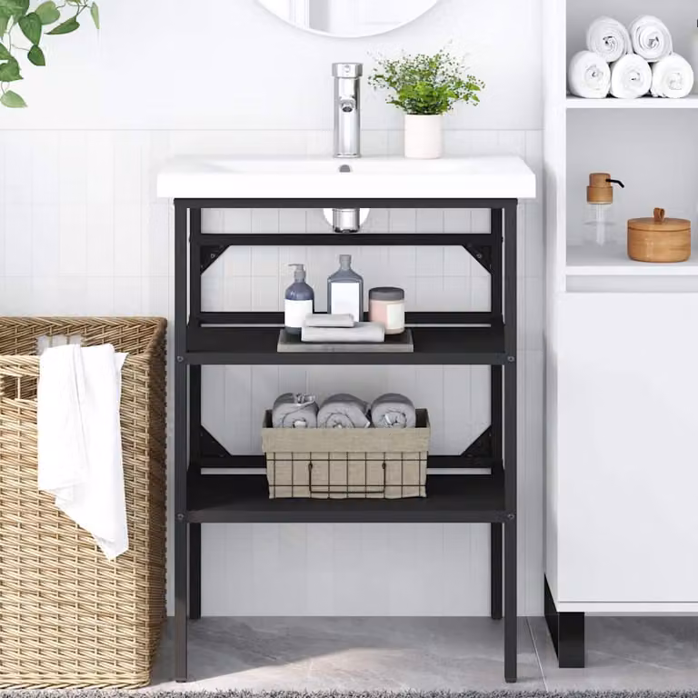vidaXL Struttura per Lavabo da Bagno in Metallo Nero L: 59 cm, P: 38 cm, H: 83 cm
