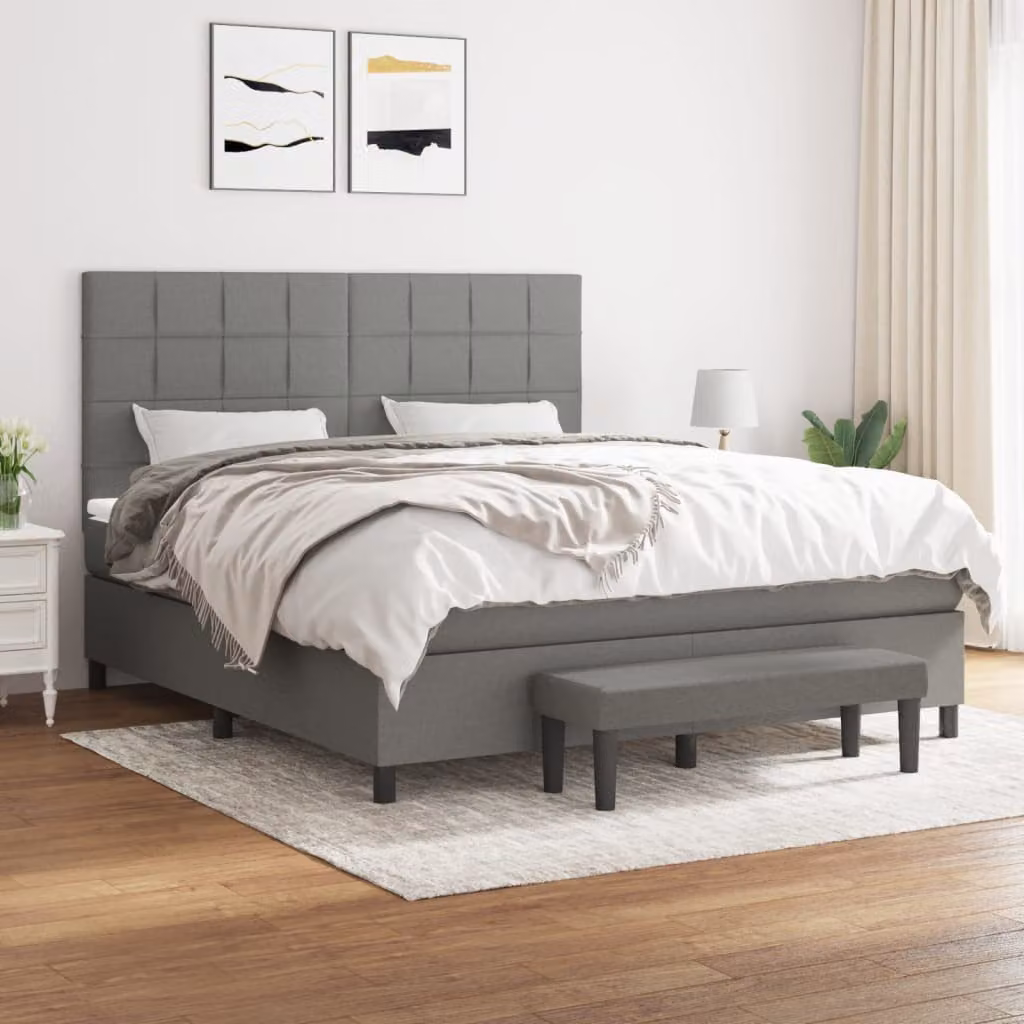 Giroletto a molle con materasso ibrido vidaXL in tessuto grigio e bianco L/P/H: 160 x 200 x 128 cm – 1
