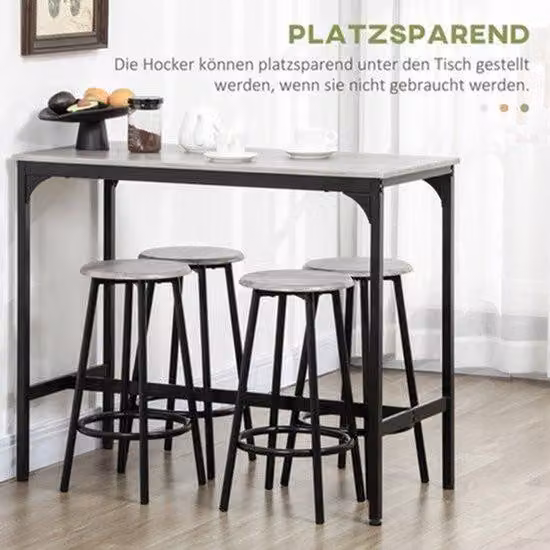 Set da pranzo in metallo con design industriale, dimensioni 110x50x89,5 cm, metallo con aspetto effetto legno