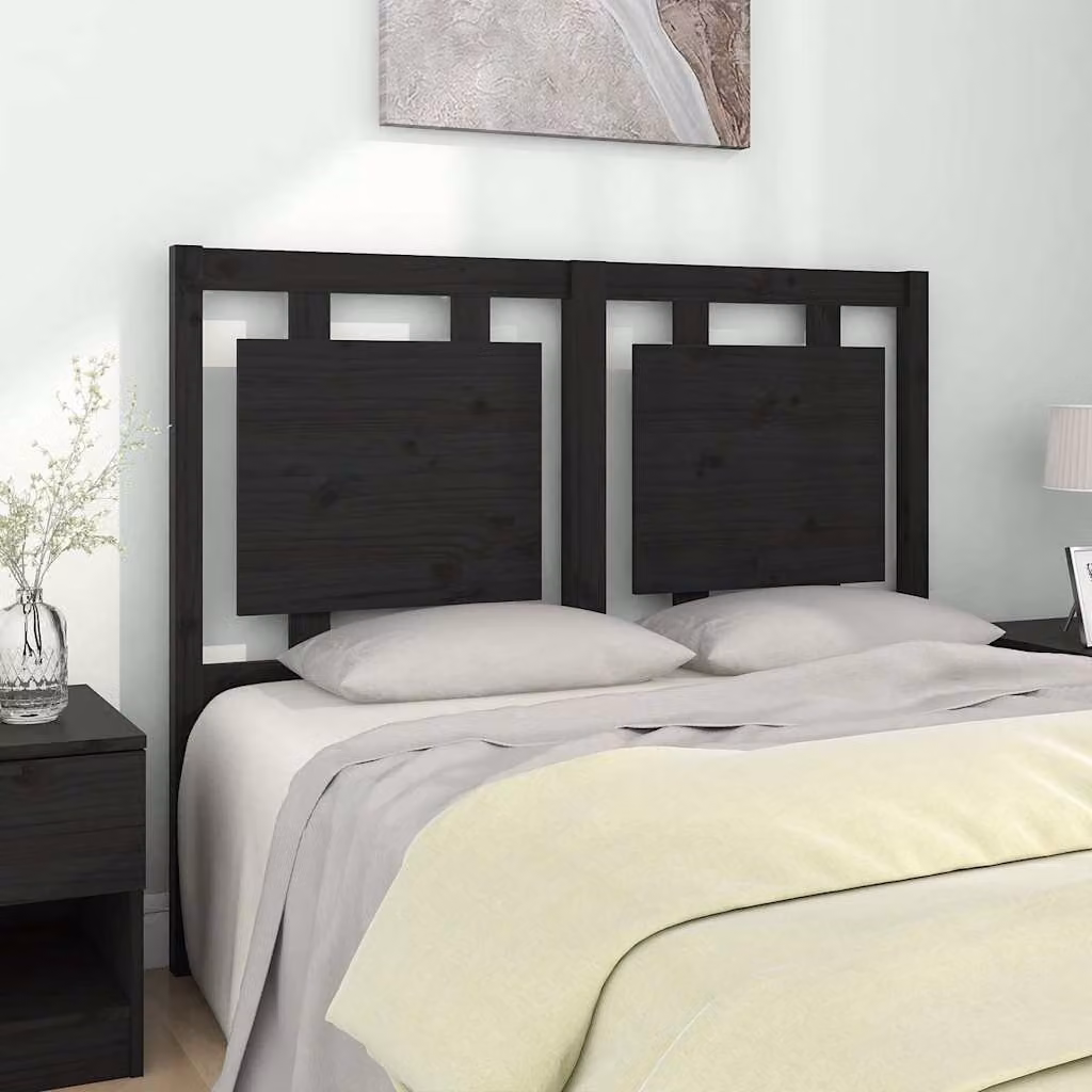 Testiera per Letto vidaXL in Legno Massello di Pino, Colore Nero, L 125,5 x P 4 x H 100 cm