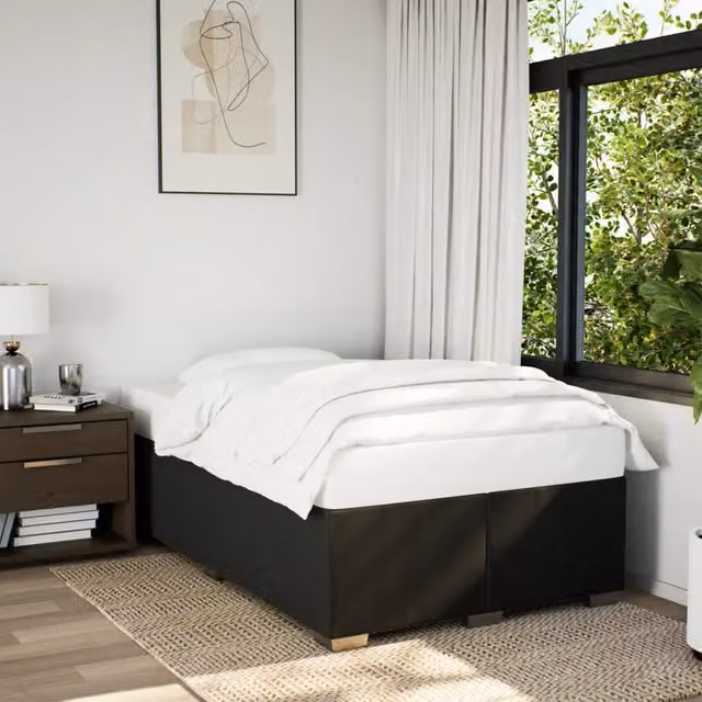 Giroletto vidaXL in tessuto nero con doghe in legno, L 120 x P 200 cm