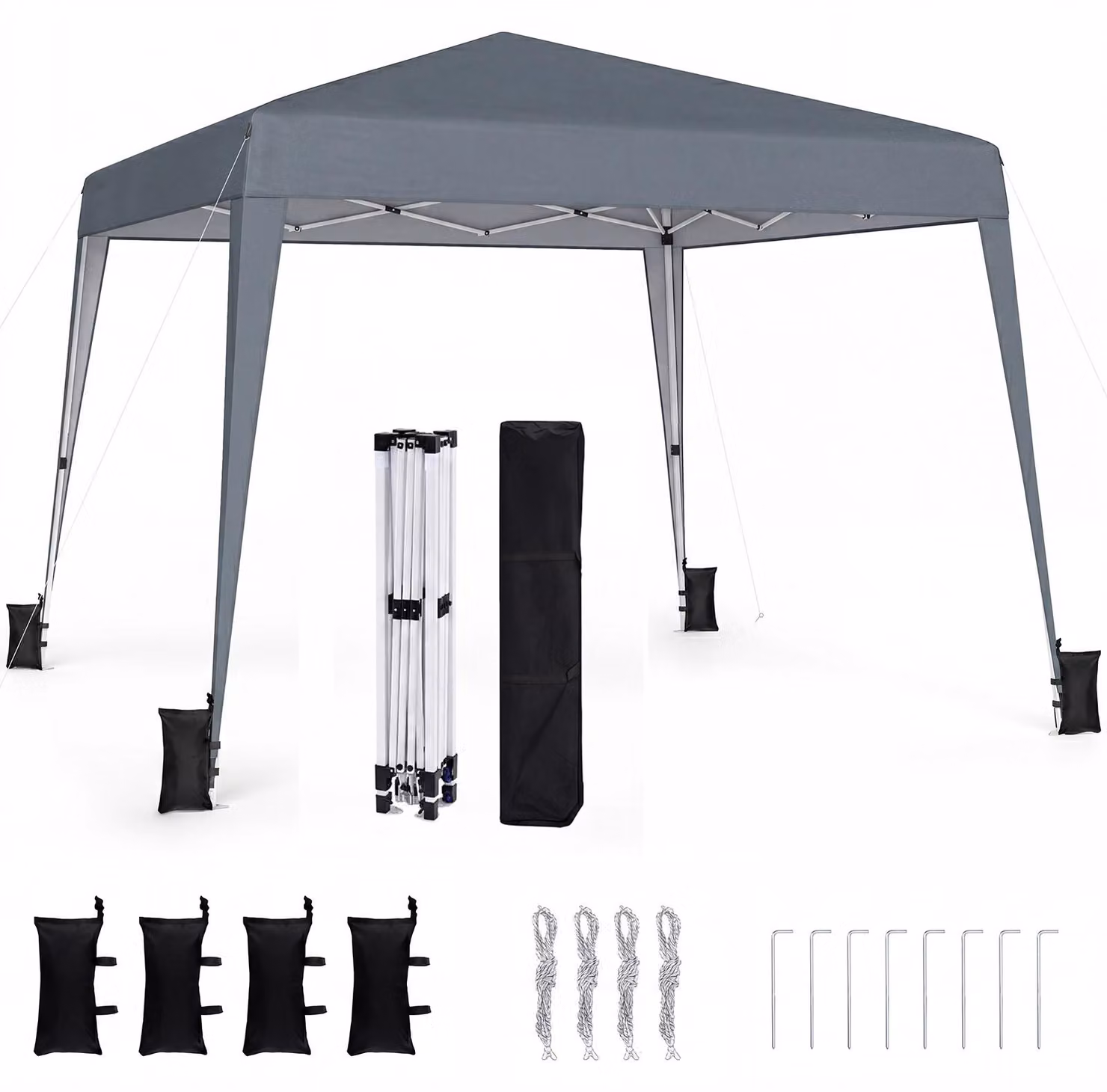 KOMFOTTEU, Gazebo pieghevole 3x3 metri, gazebo da giardino pop-up con protezione solare, struttura in metallo, 4 sacchi di sabbia, cinghie antivento, picchetti, borsa per il trasporto, tenda da festa regolabile in altezza, ideale per picnic e feste (grigi