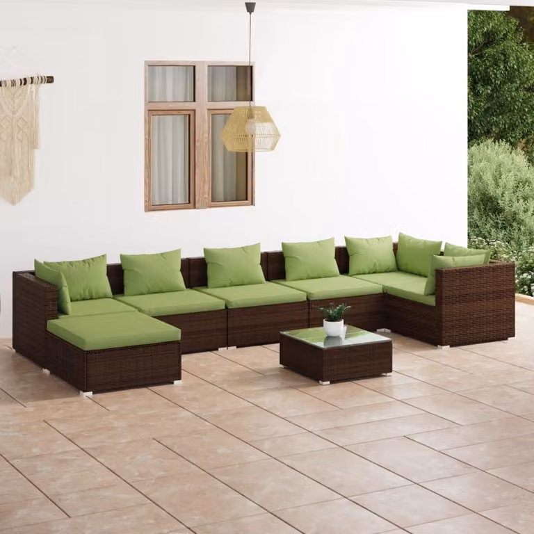 Maison Exclusive - Set da giardino 8 pezzi con cuscini in polyrattan marrone