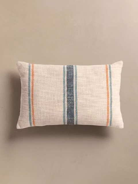Cuscino rettangolare Neil Kenay Home con fodera lavabile in cotone, fantasia a righe, colori beige, arancione e verde