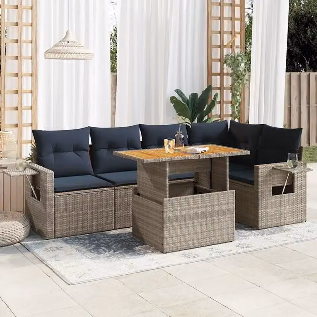 Set Divano da Giardino 6 pz con Cuscini Grigio in Polyrattan 3327155