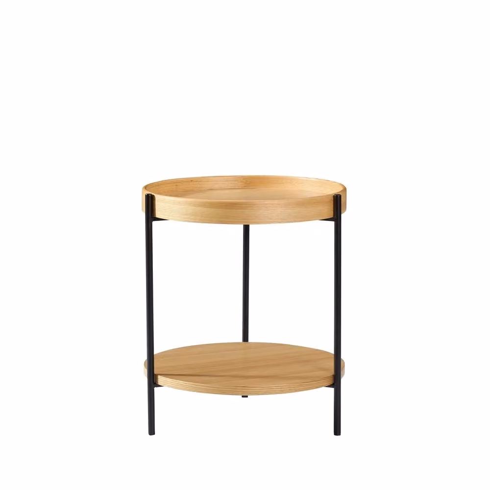 Tavolino da caffè rotondo MINIMAL in legno massello e metallo, multicolore, L/P/H: 44 x 44 x 48 cm – 2