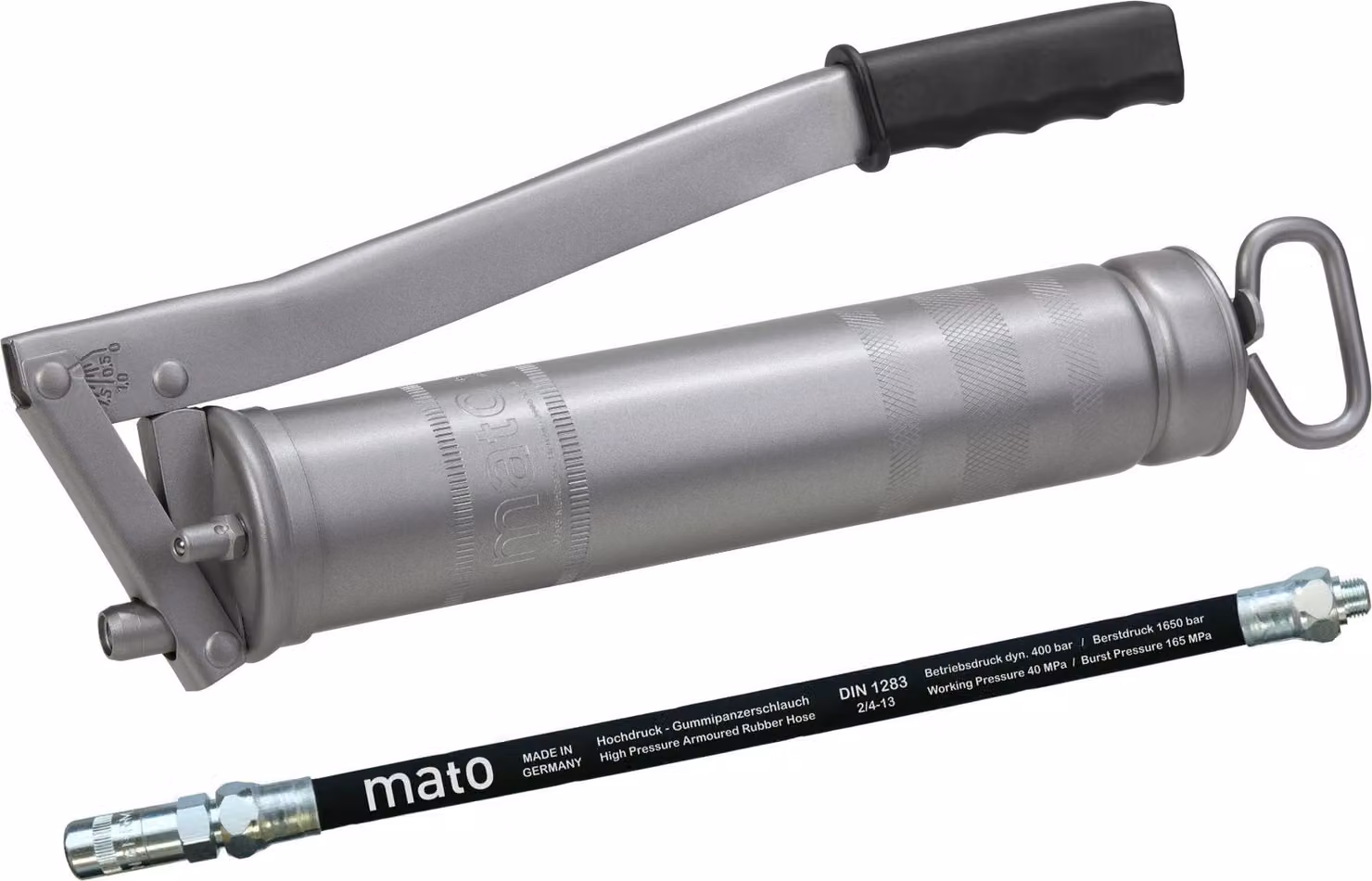 Ingrassatore MATO per tutti gli acciai E500 c. Tubo flessibile M10x1 Cartuccia da 400 g / 500 g sciolti