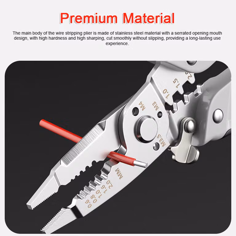 16in1 Spelafili professionale Strumento di spelatura portatile Tagliacavi elettrico Pinze a crimpare per elettricisti con fibbia di bloccaggio in metallo per la manutenzione degli elettrodomestici