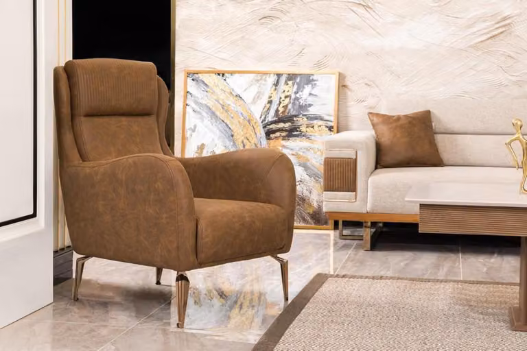 Sessel Braun Design Couch Sofa Sitzer Luxus Relax Textil Lounge Polster