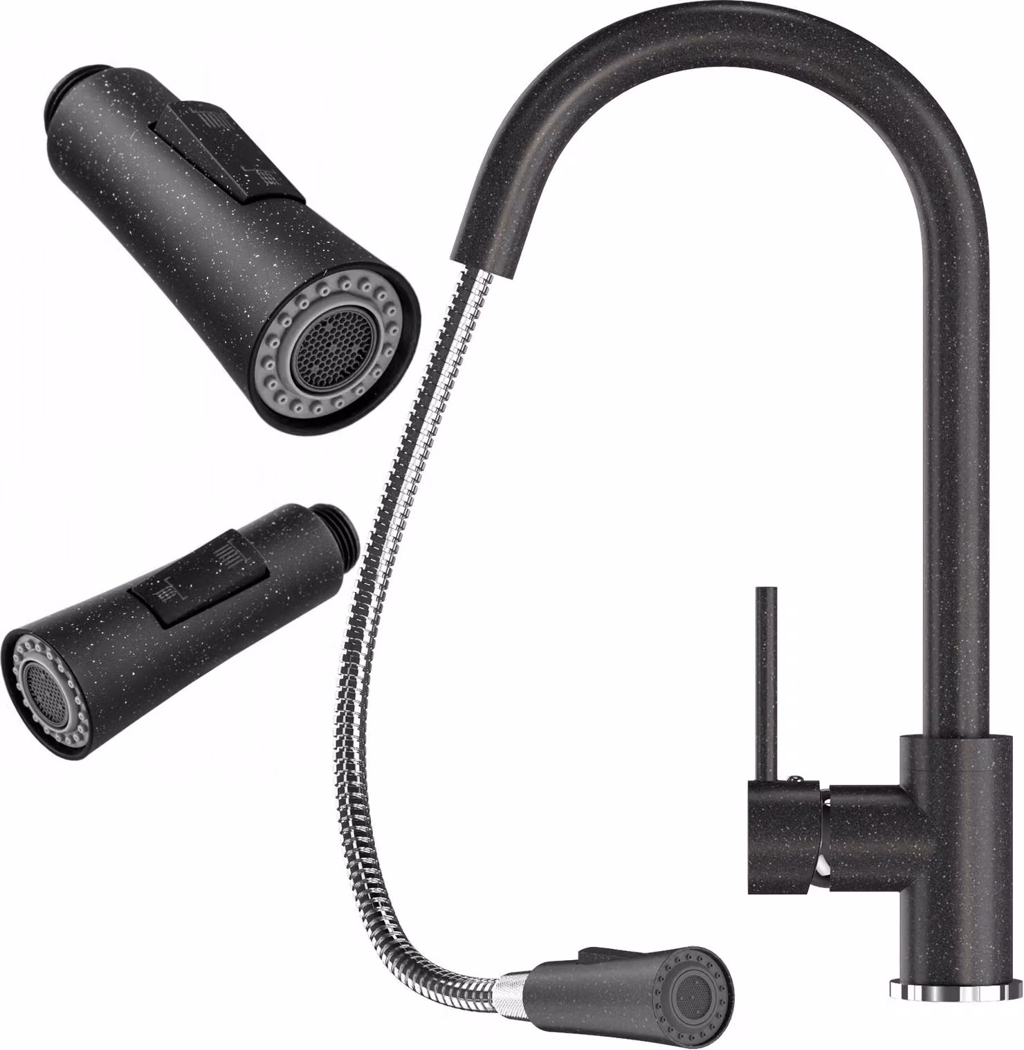 Granitan - Rubinetto da cucina - Rubinetto per lavello - Bocca estraibile - Orientabile a 360° - Nero - LIBRA