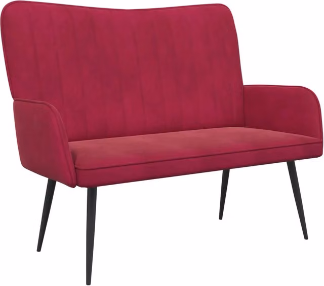 Divano a due posti moderno in velluto rosso vino per soggiorno e camera da letto L: 115 cm, P: 61 cm, H: 87 cm – 1