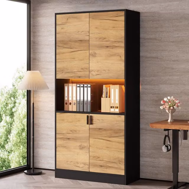 Mobile contenitore alto 80 x 35 x 180 cm con LED; effetto rovere e nero