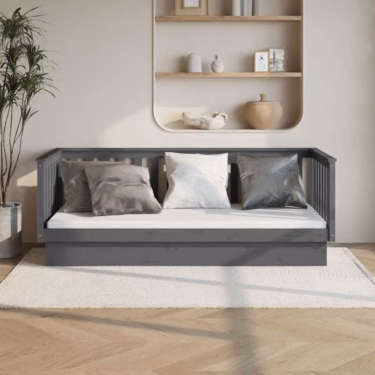 vidaXL Dormeuse Grigia in Legno di Pino Massello con Rivestimento in Tessuto L/P/H: 80 x 200 cm