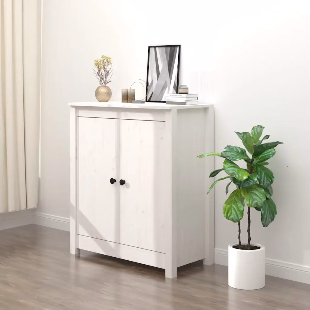 vidaXL Credenza Bianca 70x35x80 cm in Legno Massello di Pino