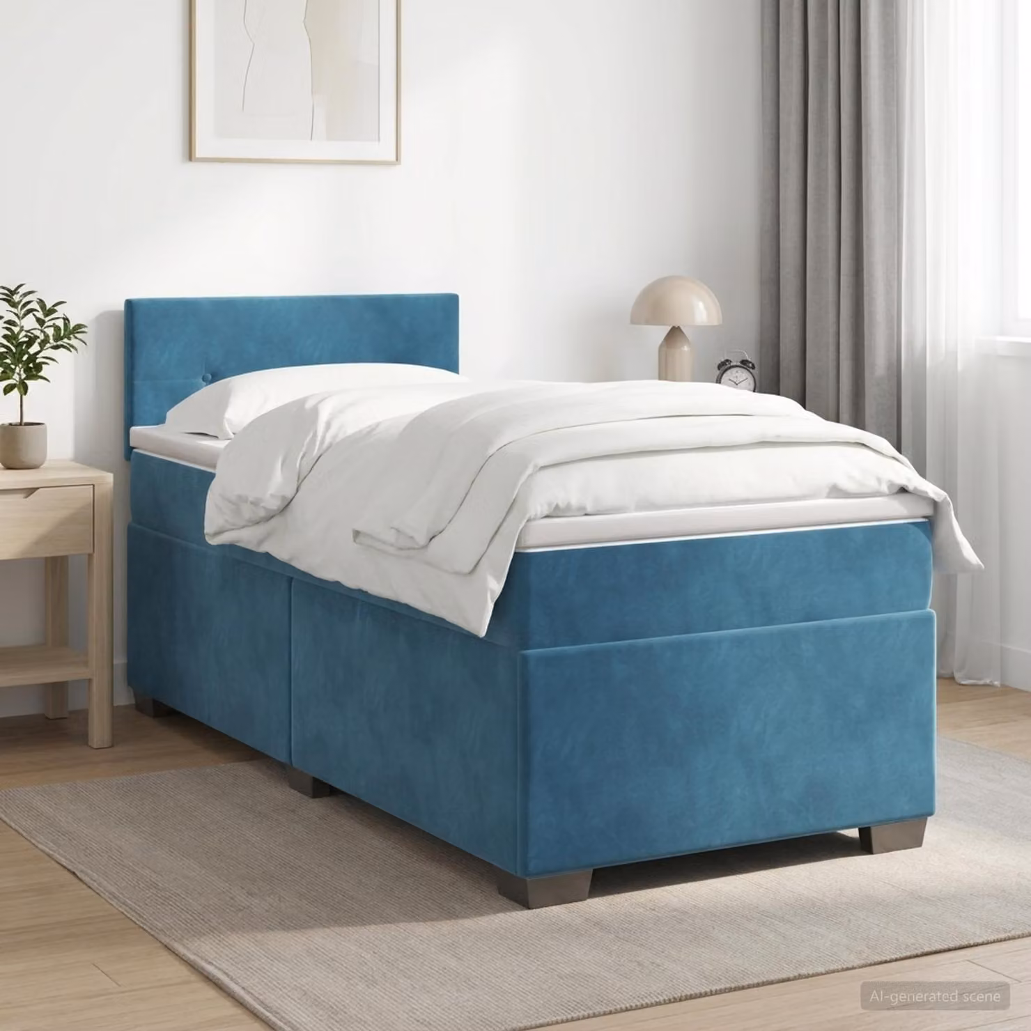Letto box spring con materasso ibrido vidaXL in velluto blu scuro, L/P/H: 90 x 200 cm