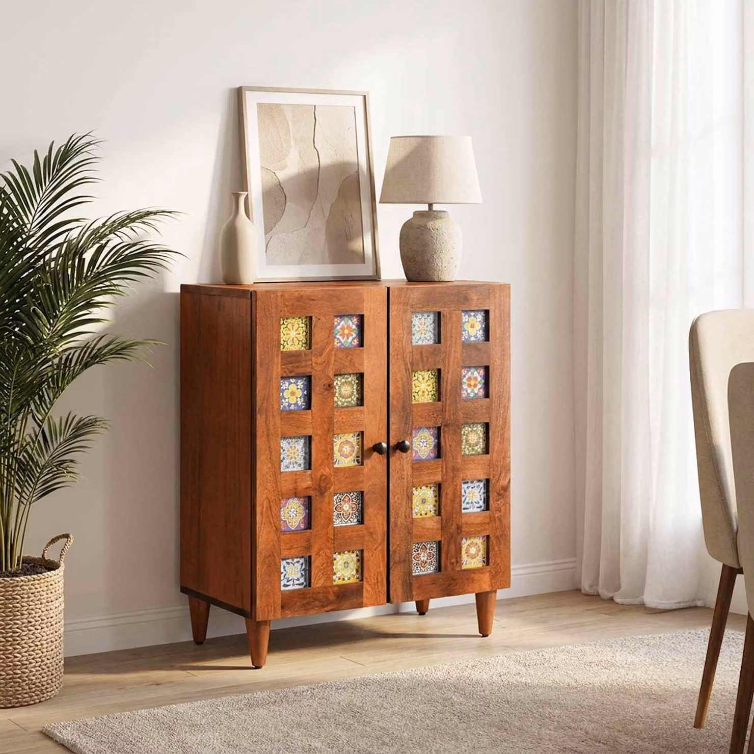 Credenza moderna vidaXL in legno di mango massello color noce L: 60 cm, P: 33 cm, H: 75 cm