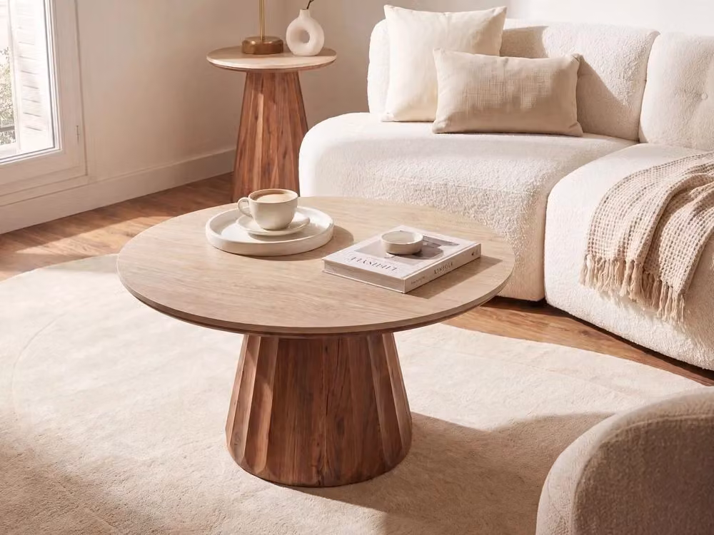 Tavolino da caffè rotondo BELIANI marrone con piano in ceramica e base in MDF in stile Mid-Century per il tuo soggiorno – 2