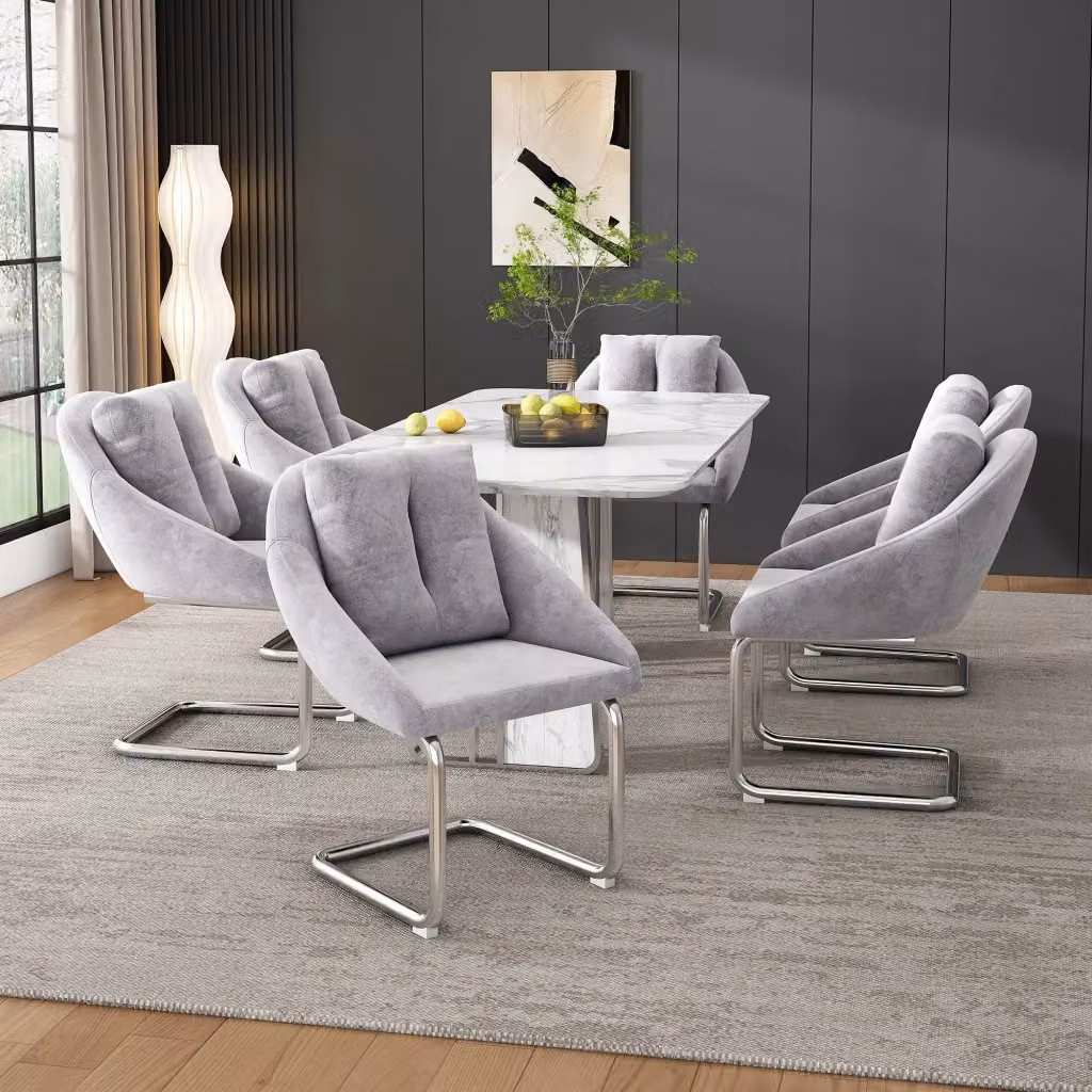 Set di 6 sedie in velluto grigio Mivray con struttura in metallo per casa e ufficio – 2
