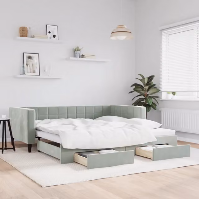 Divano Letto Estraibile Cassetti-Sofa Letto-Daybed Grigio Chiaro 100x200 Velluto 935497