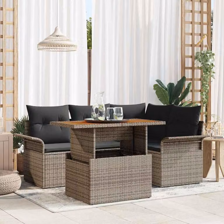 Maison Exclusive - Set da giardino composto da 5 pezzi, divano, colore grigio, realizzato in rattan sintetico