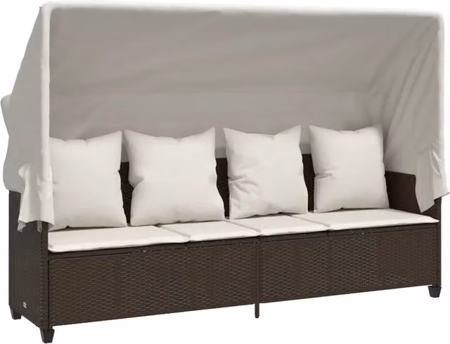 Lettino Prendisole | Sdraio da giardino | Lettino da sole con Baldacchino e Cuscini Marrone?Polyrattan